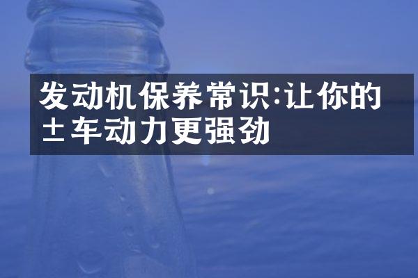 发动机保养常识:让你的爱车动力更强劲