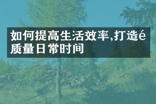 如何提高生活效率,打造高质量日常时间