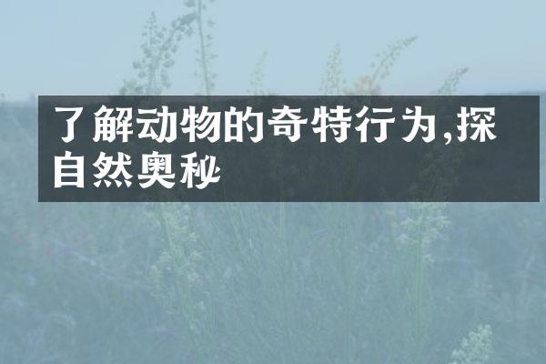 了解动物的奇特行为,探索自然奥秘
