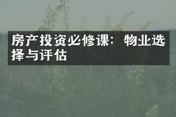 房产投资必修课：物业选择与评估