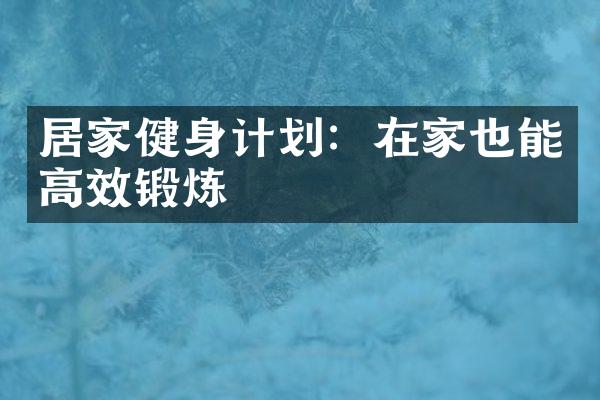 居家健身计划：在家也能高效锻炼