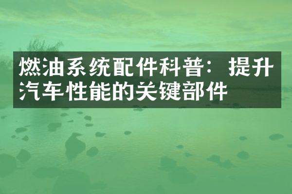 燃油系统配件科普：提升汽车性能的关键部件