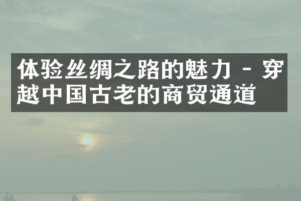 体验丝绸之路的魅力 - 穿越中国古老的商贸通道