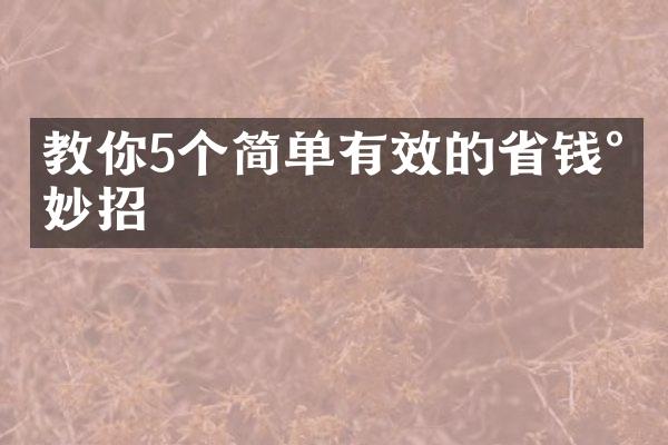 教你5个简单有效的省钱小妙招