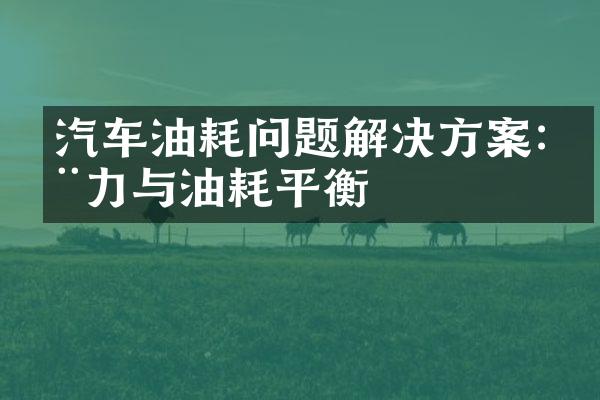 汽车油耗问题解决方案:动力与油耗平衡