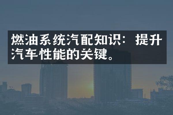 燃油系统汽配知识：提升汽车性能的关键。