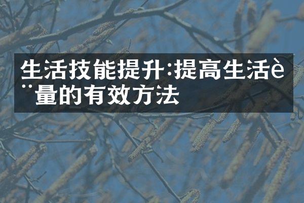生活技能提升:提高生活质量的有效方法