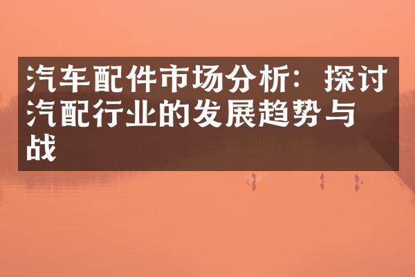 汽车配件市场分析：探讨汽配行业的发展趋势与挑战