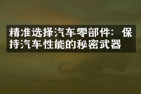 精准选择汽车零部件：保持汽车性能的秘密武器