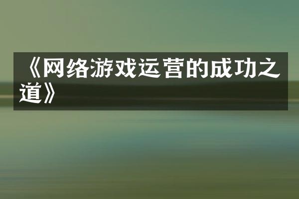 《网络游戏运营的成功之道》