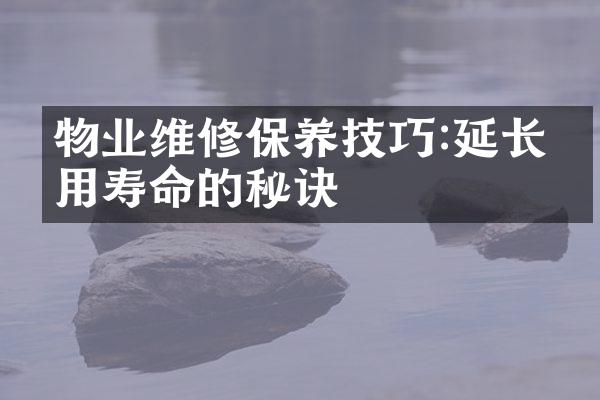 物业维修保养技巧:延长使用寿命的秘诀