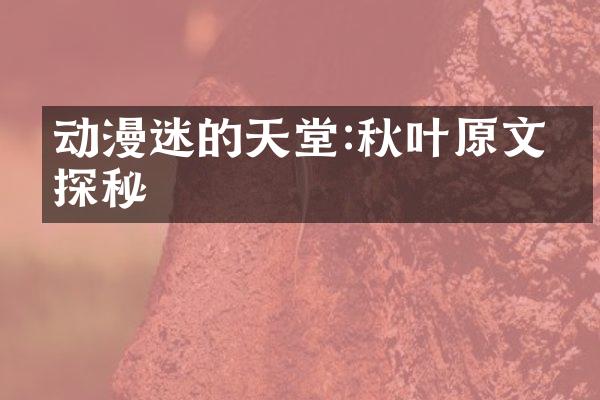 动漫迷的天堂:秋叶原文化探秘