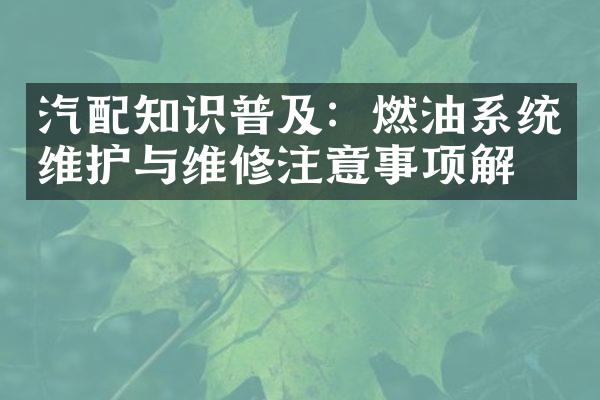 汽配知识普及：燃油系统维护与维修注意事项解析