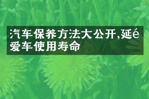 汽车保养方法大公开,延长爱车使用寿命