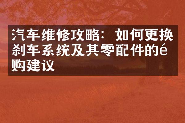 汽车维修攻略：如何更换刹车系统及其零配件的选购建议