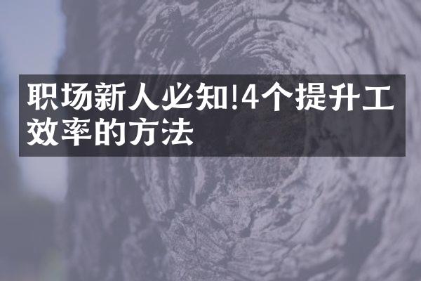 职场新人必知!4个提升工作效率的方法