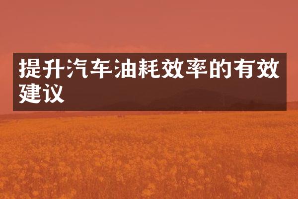 提升汽车油耗效率的有效建议