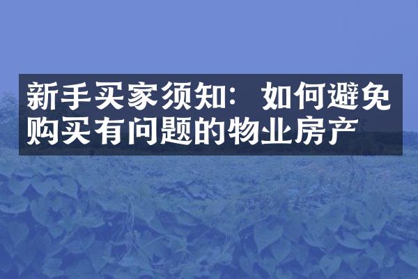新手买家须知：如何避免购买有问题的物业房产