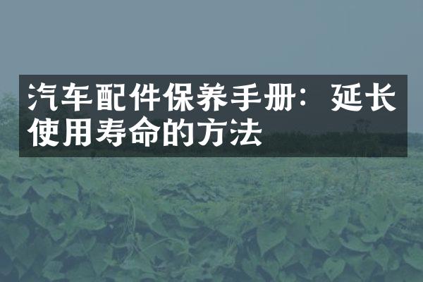 汽车配件保养手册：延长使用寿命的方法