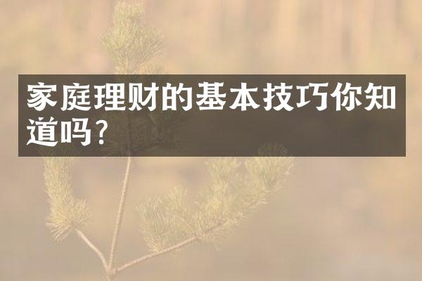 家庭理财的基本技巧你知道吗?