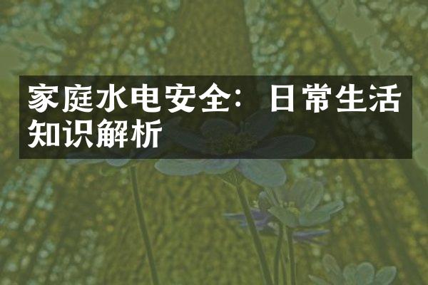 家庭水电安全：日常生活知识解析