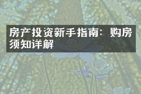 房产投资新手指南：购房须知详解