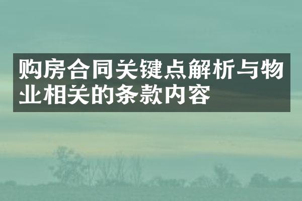 购房合同关键点解析与物业相关的条款内容
