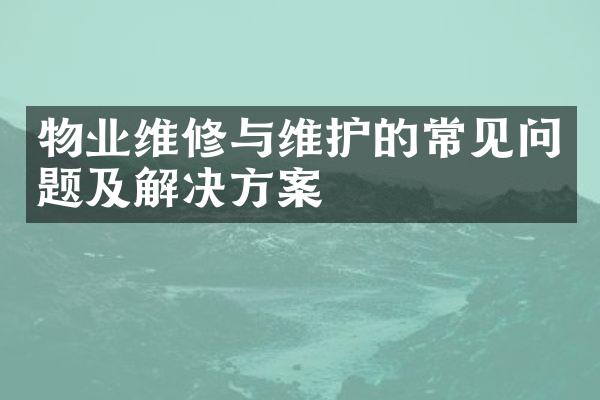 物业维修与维护的常见问题及解决方案