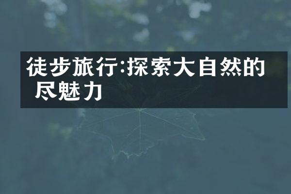徒步旅行:探索大自然的无尽魅力