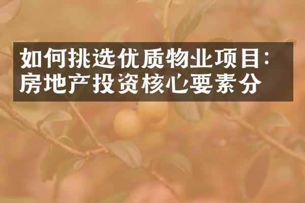 如何挑选优质物业项目：房地产投资核心要素分析