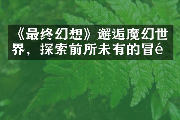 《最终幻想》邂逅魔幻世界，探索前所未有的冒险