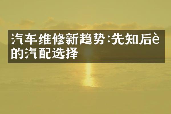 汽车维修新趋势:先知后行的汽配选择