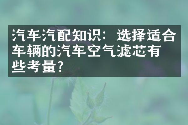 汽车汽配知识：选择适合车辆的汽车空气滤芯有哪些考量？