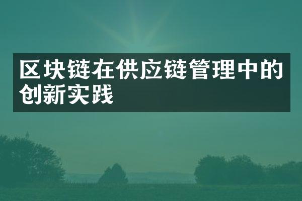 区块链在供应链管理中的创新实践