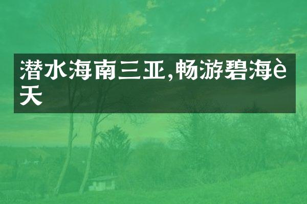 潜水海南三亚,畅游碧海蓝天
