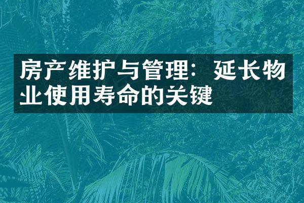 房产维护与管理：延长物业使用寿命的关键