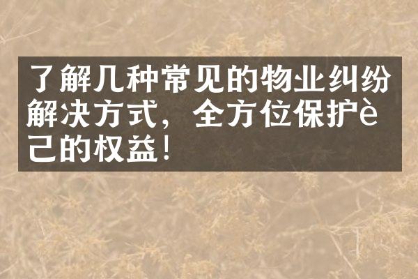 了解几种常见的物业纠纷解决方式，全方位保护自己的权益！
