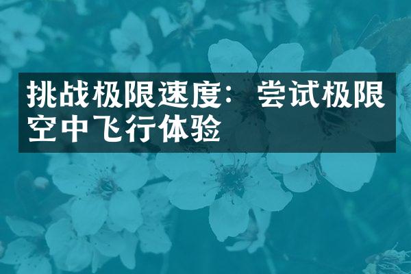 挑战极限速度：尝试极限空中飞行体验