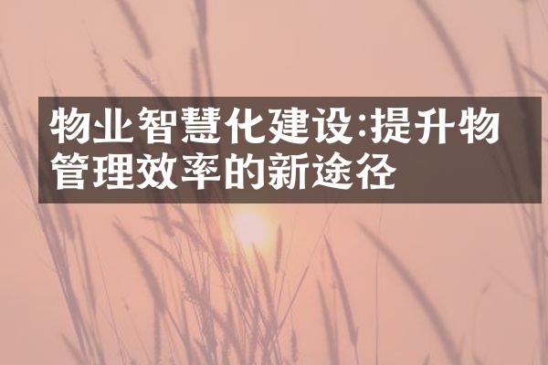 物业智慧化建设:提升物业管理效率的新途径