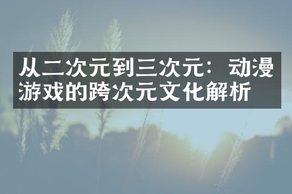 从二次元到三次元：动漫游戏的跨次元文化解析