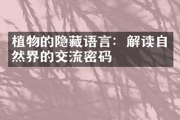 植物的隐藏语言：解读自然界的交流密码
