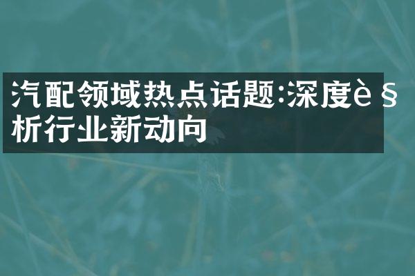 汽配领域热点话题:深度解析行业新动向