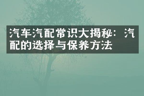 汽车汽配常识大揭秘：汽配的选择与保养方法