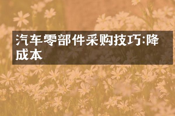 汽车零部件采购技巧:降低成本