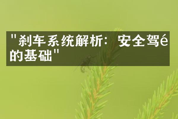 "刹车系统解析：安全驾驶的基础"