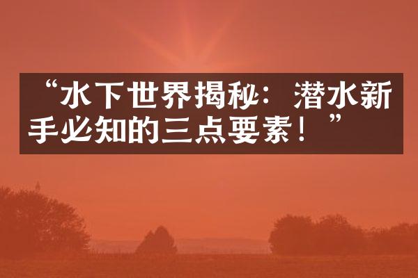 “水下世界揭秘：潜水新手必知的三点要素！”