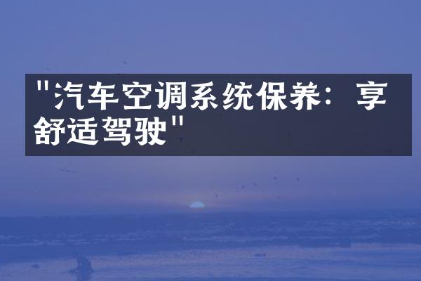 "汽车空调系统保养：享受舒适驾驶"