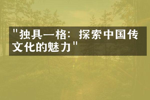 "独具一格：探索中国传统文化的魅力"