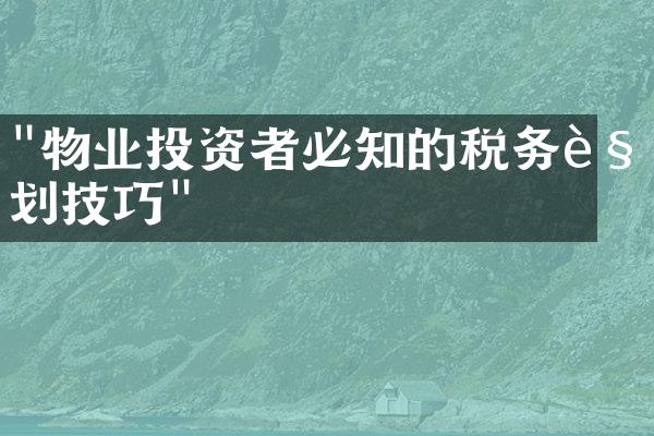 "物业投资者必知的税务规划技巧"