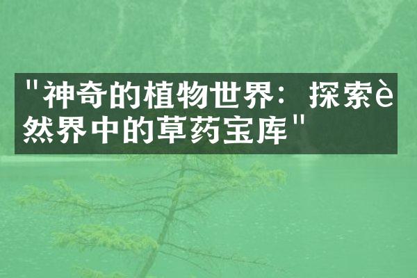 "神奇的植物世界：探索自然界中的草药宝库"